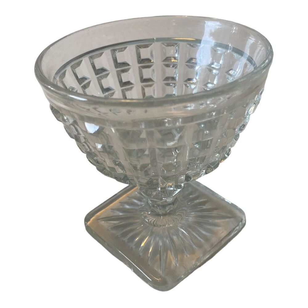 Set of 4 Imperial Monticello Waffle Crystal Glass Sherbets w Square Base - Picture 6 of 8